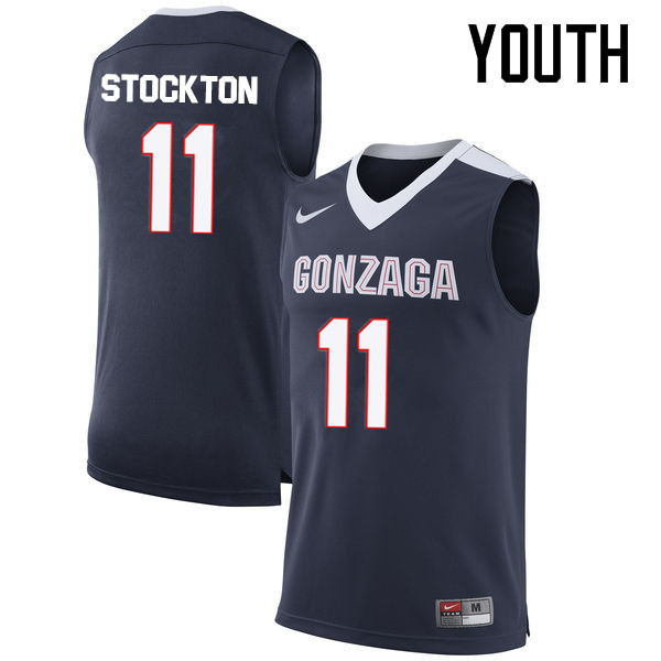 Youth #11 David Stockton Gonzaga Bulldogs College Basketball Jerseys-Navy - Click Image to Close